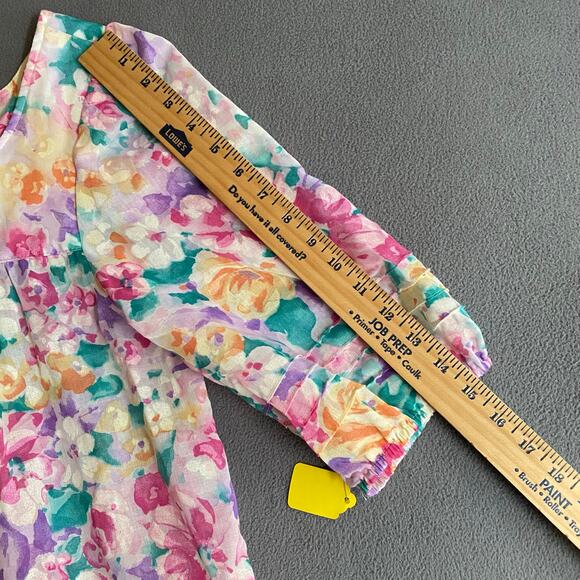 Vtg 80s 90s Two Potato Granny Pastel Floral Midi Tiered Muumuu Dress M Sheer - Picture 13 of 16